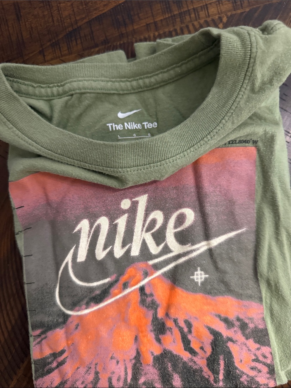 Nike Olive Green Tee with Orange and Pink Graphic